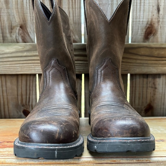 Ariat Brown Leather & Suede Groundbreaker Soft Round Toe Work Boots Size 11EE - Picture 10 of 15